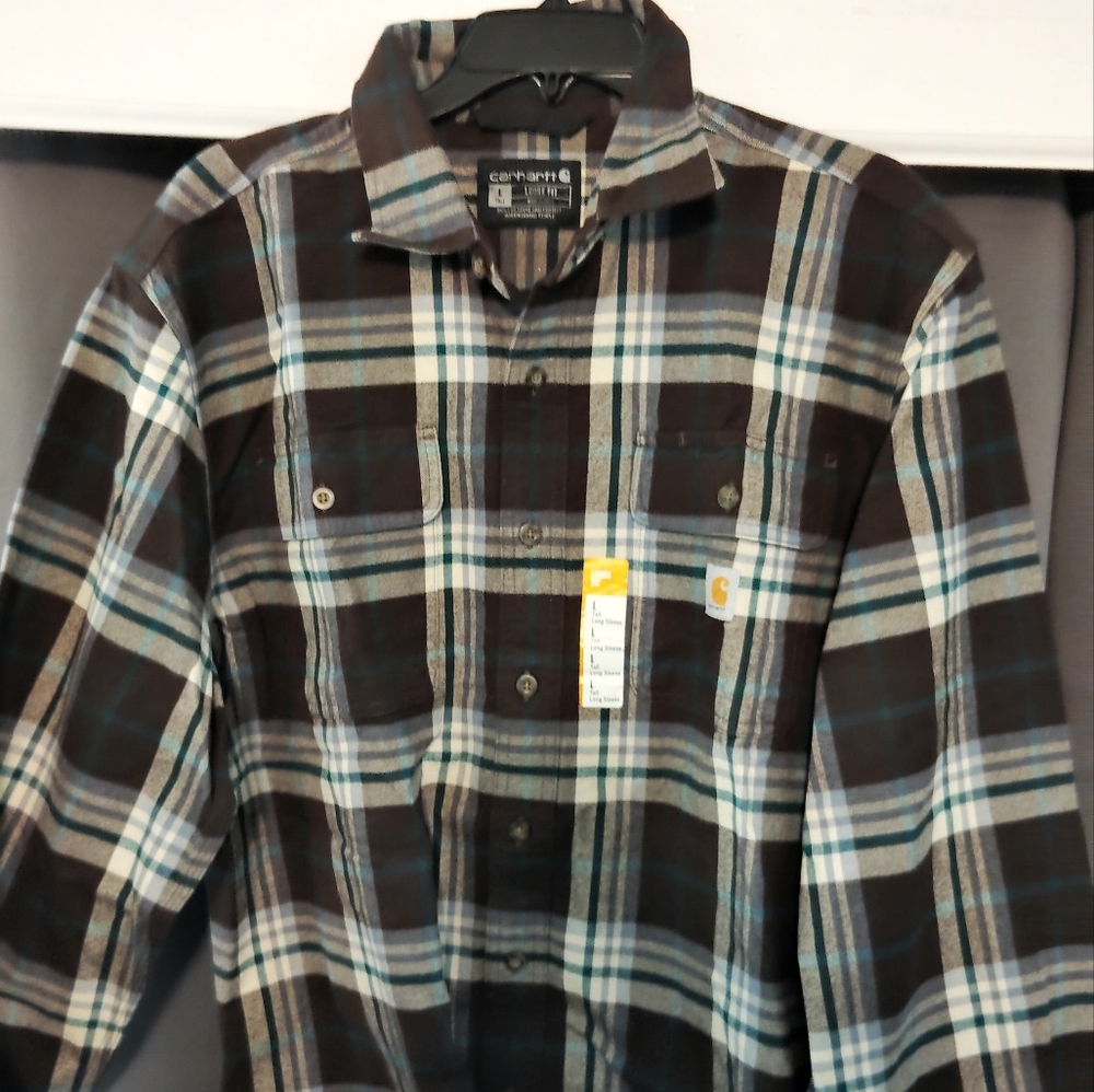 Men's Carhartt Heavy Warm Long Sleeve Flannel Size L, New w/Tags - Brown Colors
